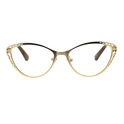 SA106 Womens Metal Rim Cat Eye Diecut Deco Powered Reading Glasses Light Gold 1.0 - Image 2