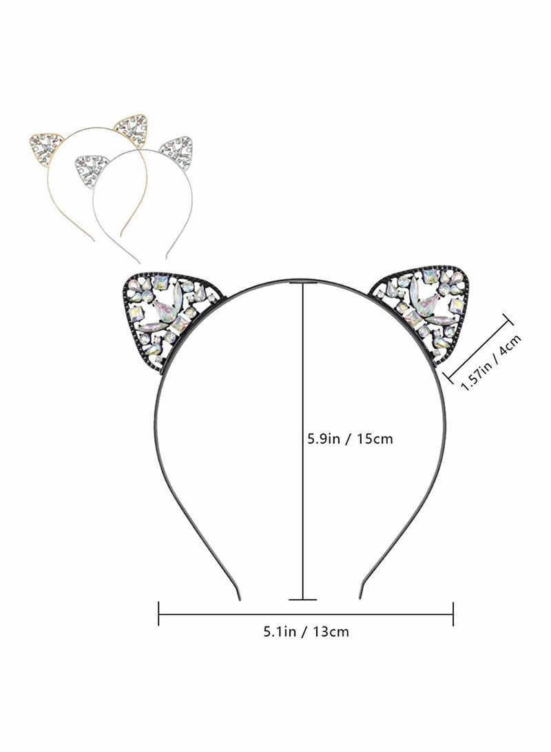 Zikra 3 Pieces Crystal Cat Ears Headbands Rhinestone Hair Hoop Women Girls Kids Party Decoration Headdress Cosplay Costume Head Wear - Image 5
