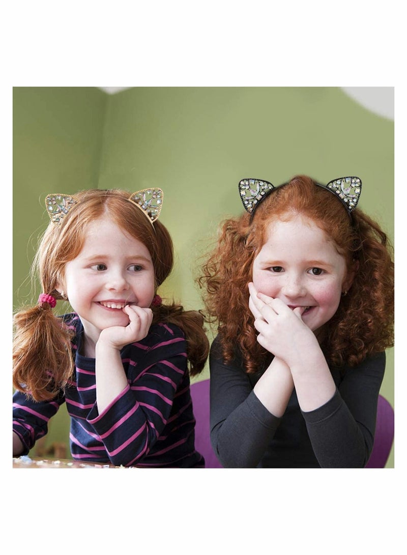 Zikra 3 Pieces Crystal Cat Ears Headbands Rhinestone Hair Hoop Women Girls Kids Party Decoration Headdress Cosplay Costume Head Wear - Image 2