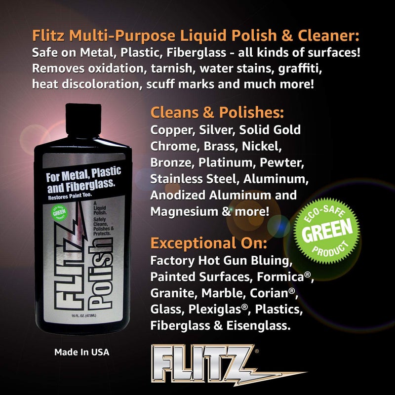 Flitz Multi Purpose Metal Polish Liquid - 16oz Bottle of USA-Made Tarnish Remover - For Aluminum, Chrome, Brass, Nickel, Silver - Non-Abrasive Metal Cleaner and Polish, Restorer (1 Pack) - Image 2