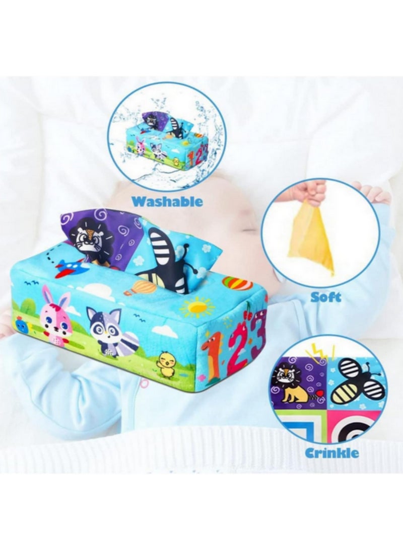 للأطفال من 0 إلى 18 شهرًا - صندوق مناديل حسّي ناعم - لعبة للأطفال الصغار لممارسة التمارين بالأصابع - نشاط تنموي مبكر - ألعاب حسّية مهدئة لتطوير الذكاء - ألعاب تعليمية ملونة وإبداعية عملية للأطفال الرضع - Image 2