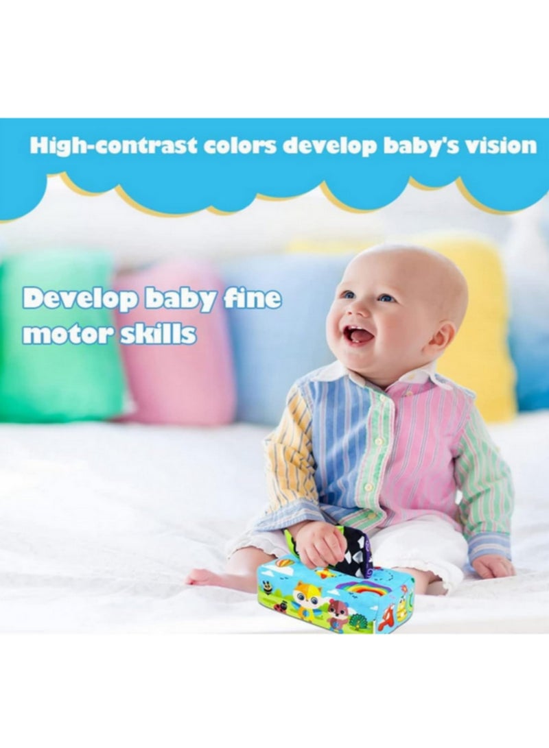 للأطفال من 0 إلى 18 شهرًا - صندوق مناديل حسّي ناعم - لعبة للأطفال الصغار لممارسة التمارين بالأصابع - نشاط تنموي مبكر - ألعاب حسّية مهدئة لتطوير الذكاء - ألعاب تعليمية ملونة وإبداعية عملية للأطفال الرضع - Image 4