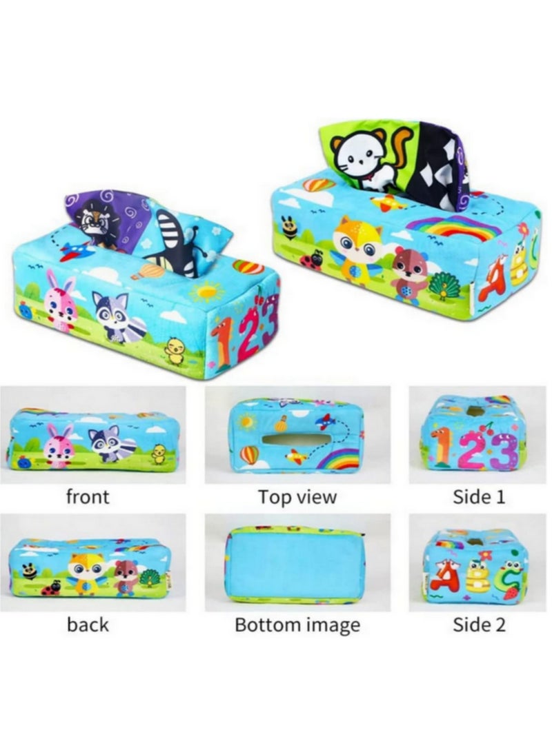 للأطفال من 0 إلى 18 شهرًا - صندوق مناديل حسّي ناعم - لعبة للأطفال الصغار لممارسة التمارين بالأصابع - نشاط تنموي مبكر - ألعاب حسّية مهدئة لتطوير الذكاء - ألعاب تعليمية ملونة وإبداعية عملية للأطفال الرضع - Image 5