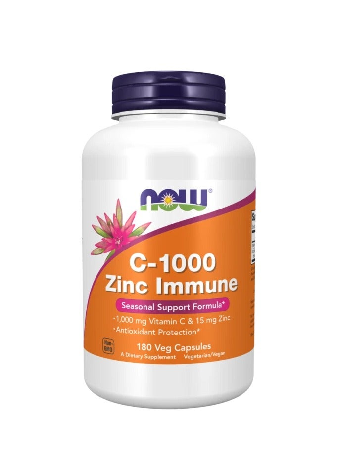 مكملات NOW، C-1000 وZinc Immune، تركيبة دعم موسمية*، حماية مضادة للأكسدة*، 180 كبسولة نباتية