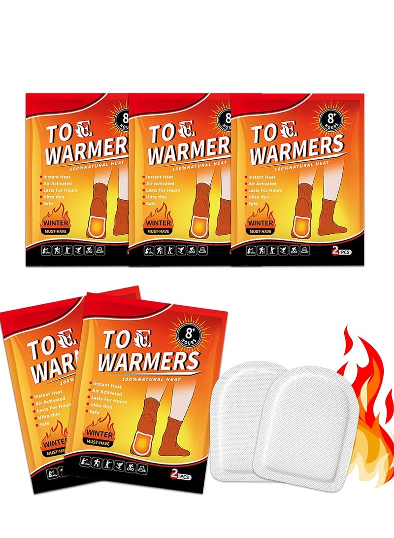 تدفئة إصبع القدم ، ما يصل إلى 8 ساعات من الحرارة طويلة الأمد ، دافئ أقدام النعل الساخن ، تدفئة أصابع القدم الفورية تدفئة الهواء اللاصقة التي يمكن التخلص منها للأنشطة الخارجية الشتوية ، 5 أزواج - Image 1