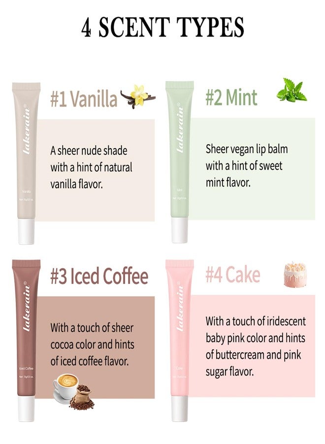 BERALLOYE 4pcs Summer Lip Balm,Hydrating Nourishing Lip Care Formula Lightweight & Non-Sticky,Moisturize and Lip Care, Gift Box for Women,Tinted Lip Balm 4 Trending Shades (Vanilla,Mint,Iced Coffee,Cake - Image 4