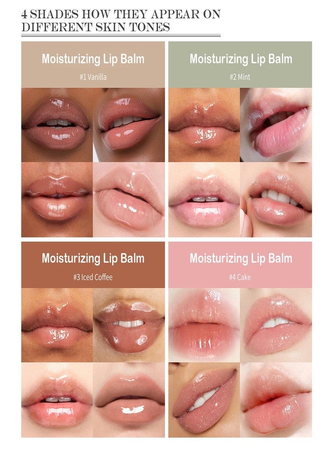 BERALLOYE 4pcs Summer Lip Balm,Hydrating Nourishing Lip Care Formula Lightweight & Non-Sticky,Moisturize and Lip Care, Gift Box for Women,Tinted Lip Balm 4 Trending Shades (Vanilla,Mint,Iced Coffee,Cake - Image 3