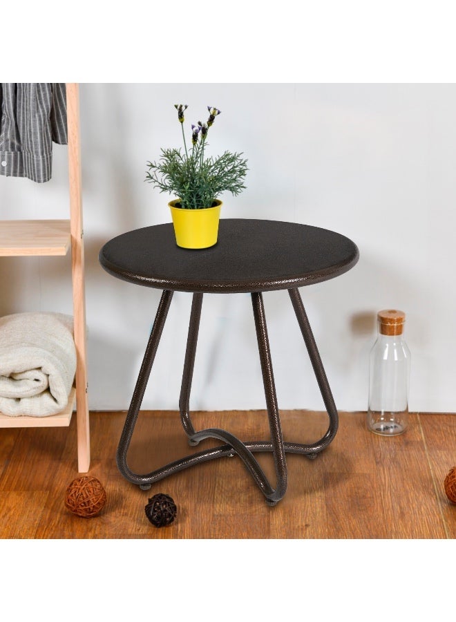 YIYAN Indoor-Outdoor Round Metal Side Table, Waterproof Patio End Table for Balcony, Living Room & Garden, Brown - Image 1