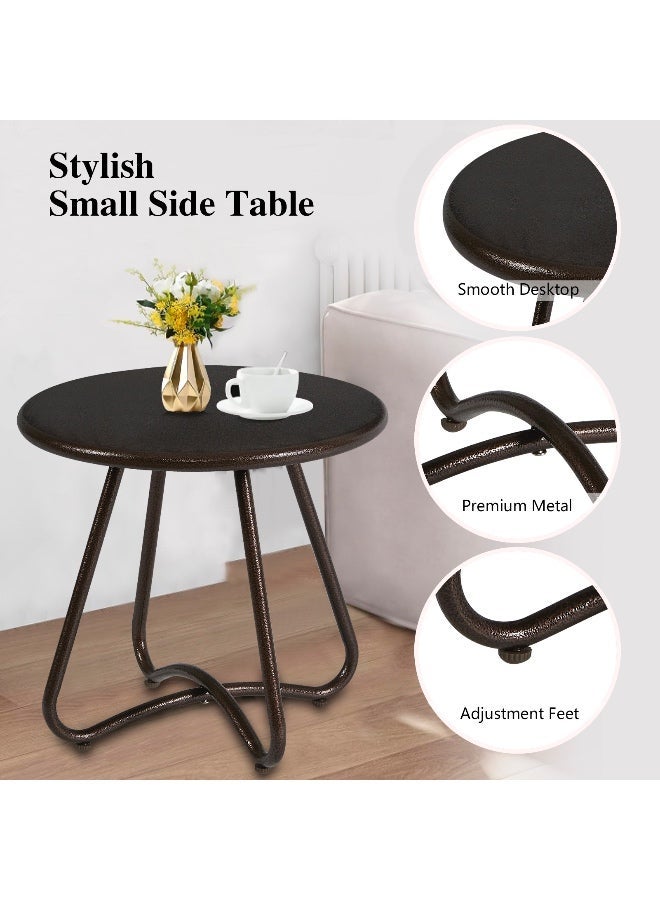 YIYAN Indoor-Outdoor Round Metal Side Table, Waterproof Patio End Table for Balcony, Living Room & Garden, Brown - Image 4