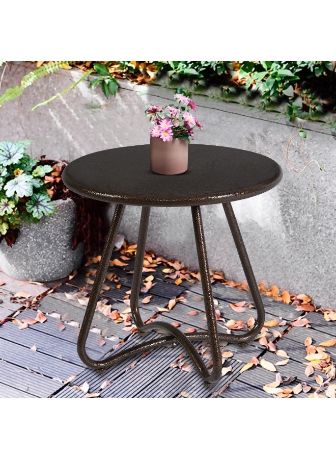 YIYAN Indoor-Outdoor Round Metal Side Table, Waterproof Patio End Table for Balcony, Living Room & Garden, Brown - Image 5