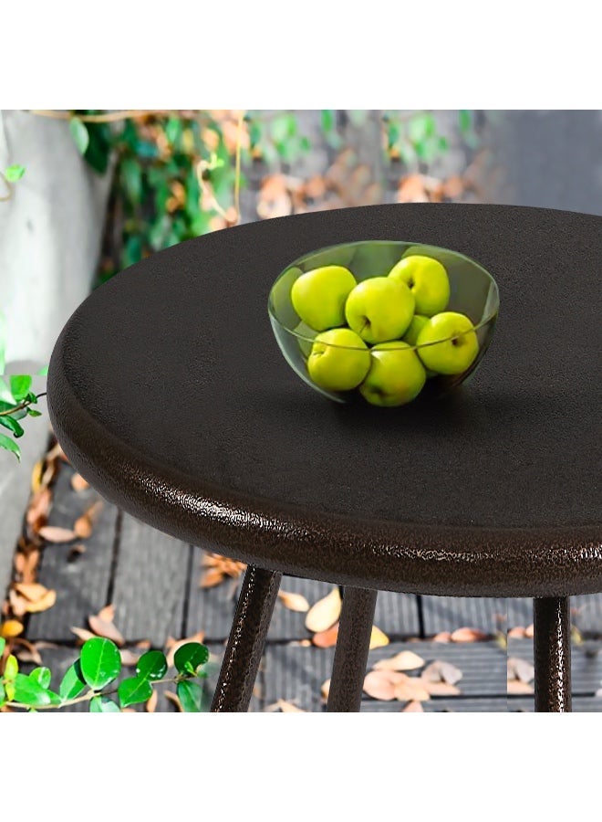 YIYAN Indoor-Outdoor Round Metal Side Table, Waterproof Patio End Table for Balcony, Living Room & Garden, Brown - Image 2