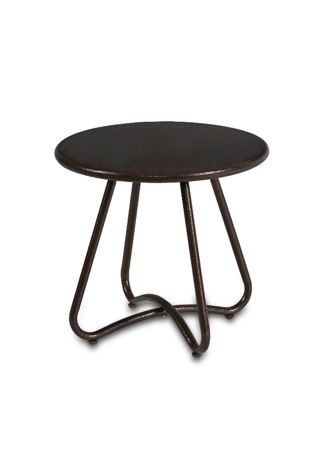 YIYAN Indoor-Outdoor Round Metal Side Table, Waterproof Patio End Table for Balcony, Living Room & Garden, Brown - Image 3