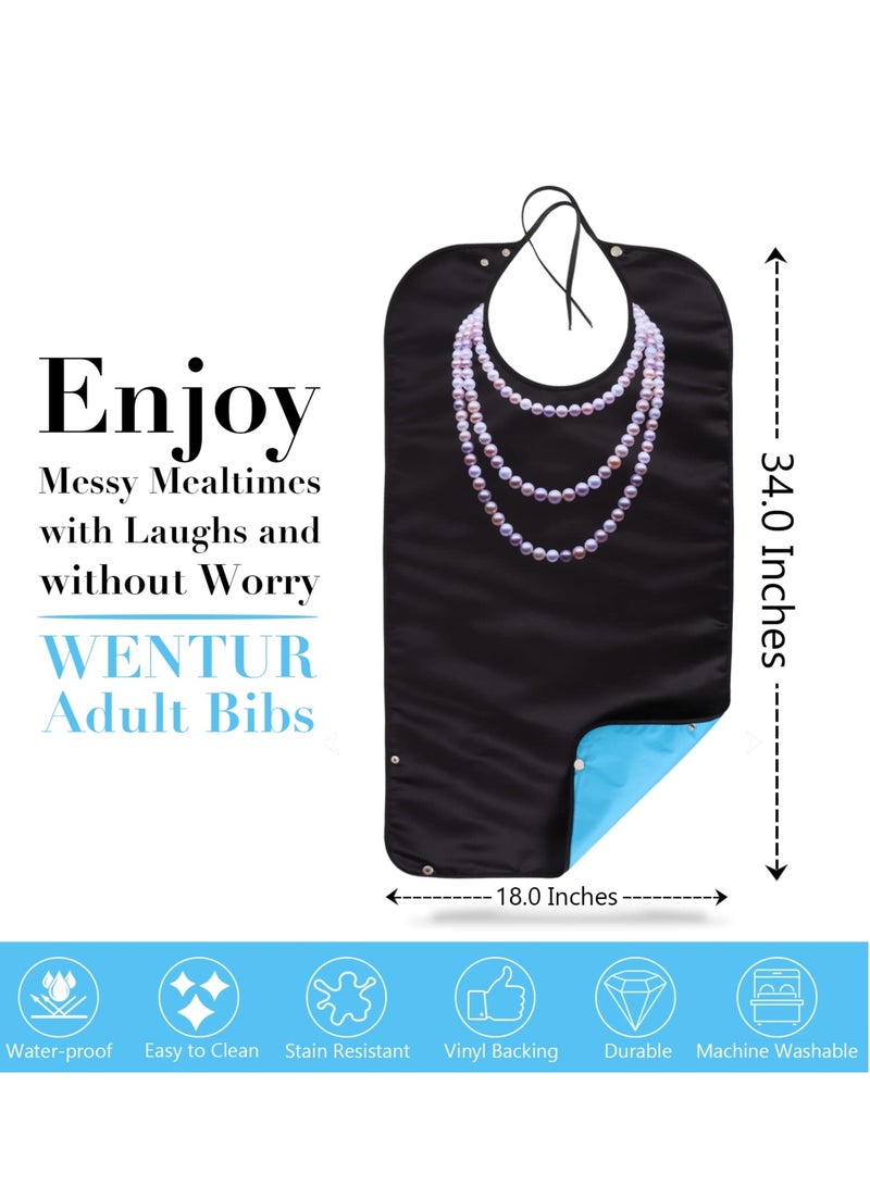 SOLARAE Adult Bibs for Women Washable Waterproof Reusable Adult Clothing Protectors with Crumb Catcher Pearl Pattern Bibs - Image 4