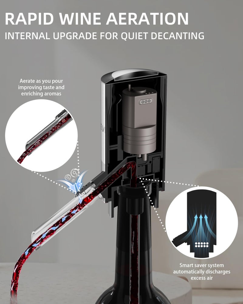 Newise Rechargeable Electric Wine Gift Set: Wine Opener, Aerator, Vacuum Stoppers & Foil Cutter - Wine Lovers Gifts for Women Men - Christmas & White Elephant Gifts - Image 3