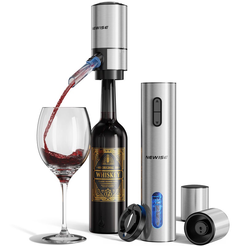 Newise Rechargeable Electric Wine Gift Set: Wine Opener, Aerator, Vacuum Stoppers & Foil Cutter - Wine Lovers Gifts for Women Men - Christmas & White Elephant Gifts - Image 1