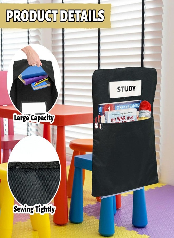 Flickzy 4 Pack Chair Pockets for Classrooms, 16 x 19 inch Pocket Chart Back of Chair Organizer for Kids with Name Tag, Seat Sacks for Classroom Chairs Seat Storage (Black, 4Pack) - Image 2