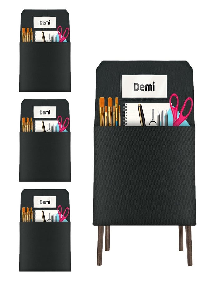 Flickzy 4 Pack Chair Pockets for Classrooms, 16 x 19 inch Pocket Chart Back of Chair Organizer for Kids with Name Tag, Seat Sacks for Classroom Chairs Seat Storage (Black, 4Pack) - Image 1