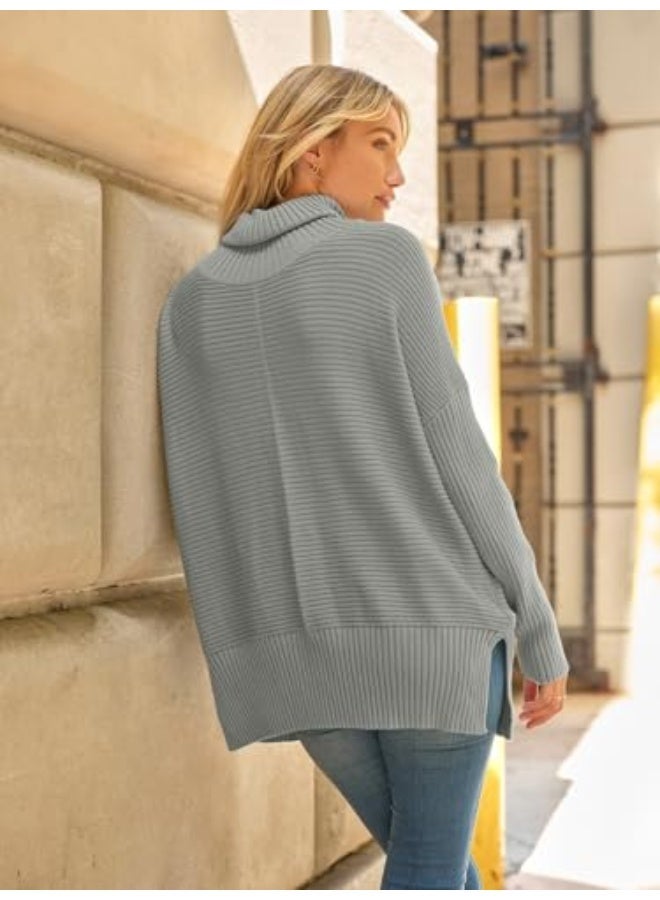 NIBEMINENT Women's Oversized Turtleneck Sweaters Fall Batwing Sleeve Ribbed Tunic Sweater - Image 3