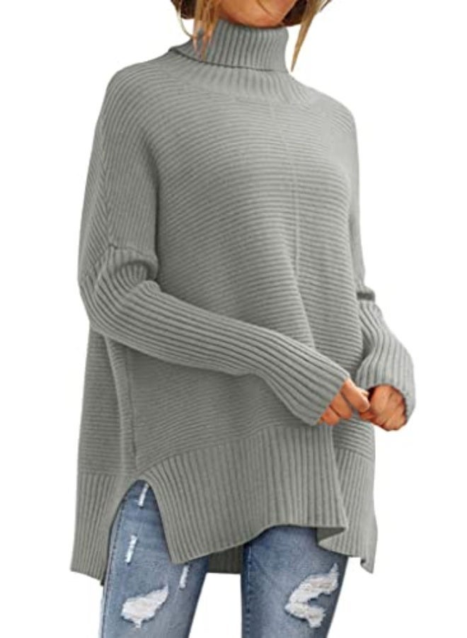 NIBEMINENT Women's Oversized Turtleneck Sweaters Fall Batwing Sleeve Ribbed Tunic Sweater - Image 1