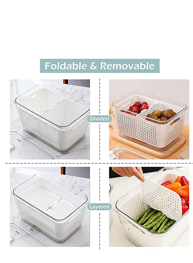 SYOSI Fridge Organizers and Storage, Medium 3-in-1 Draining Crisper with Strainer for Fruits Vegetables Airtight with Vent & Drain Fridge Organizer White - Image 4