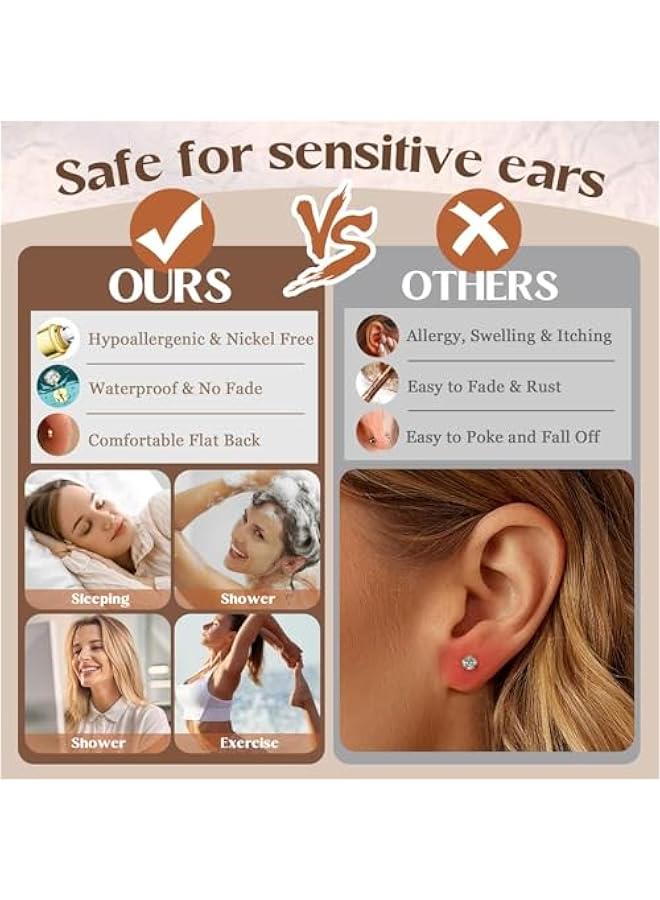 Arabest Hypoallergenic Gold Stud Hoop Earrings for Women Men Surgical Stainless Steel Flat Back Earrings Small 14K Gold Huggie Hoops Cartilage Earring Set for Multiple Piercing Jewelry Gifts for Women  - Image 5