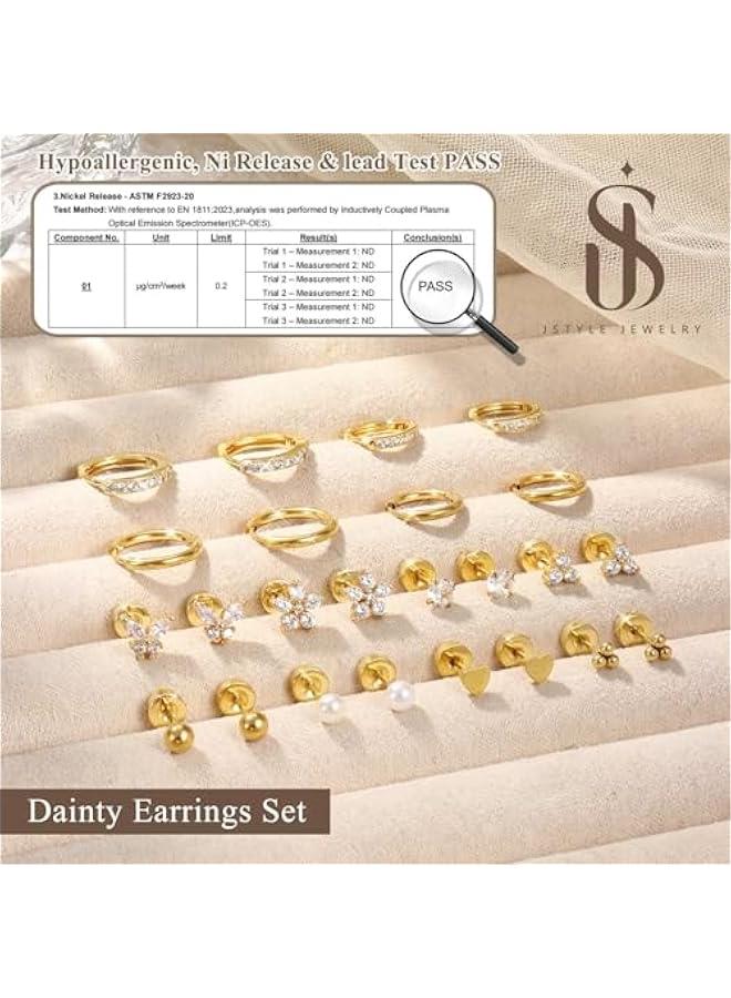Arabest Hypoallergenic Gold Stud Hoop Earrings for Women Men Surgical Stainless Steel Flat Back Earrings Small 14K Gold Huggie Hoops Cartilage Earring Set for Multiple Piercing Jewelry Gifts for Women  - Image 3