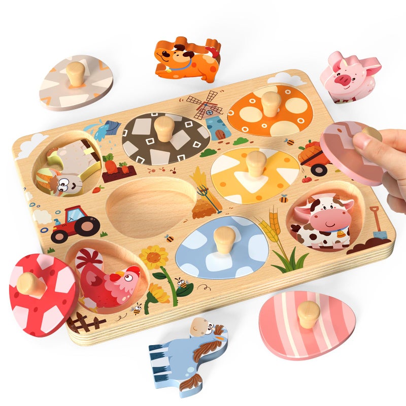 Zeoddler Easter Wooden Puzzles for Toddlers 8 Pcs Farm Animal Matching Egg Puzzle Montessori Toys for Boy Girl Birthday Gifts Preschool Learning Activities Educational Toys for Boys Girls - Image 3