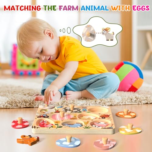 Zeoddler Easter Wooden Puzzles for Toddlers 8 Pcs Farm Animal Matching Egg Puzzle Montessori Toys for Boy Girl Birthday Gifts Preschool Learning Activities Educational Toys for Boys Girls - Image 5