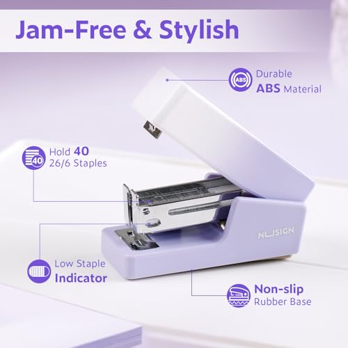NUSIGN Mini Stapler with 830 Staples, Small Cute Desk Staplers, 25 Sheet Capacity, Purple-White Gradient - Image 4