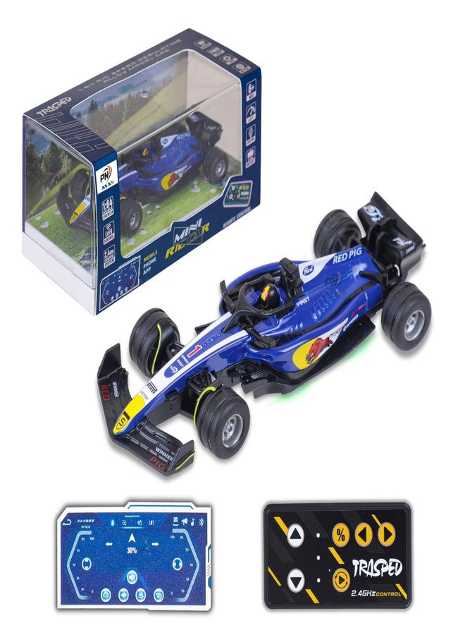 PN AVAN 1:64 Scale Formula RC Racing Car for Kids Age 6+ Years | Mini Rechargeable Remote Control Sports Car with APP Control, LED Lights, 3 Speed Modes & Type-C Charging (Blue & White) - Image 1