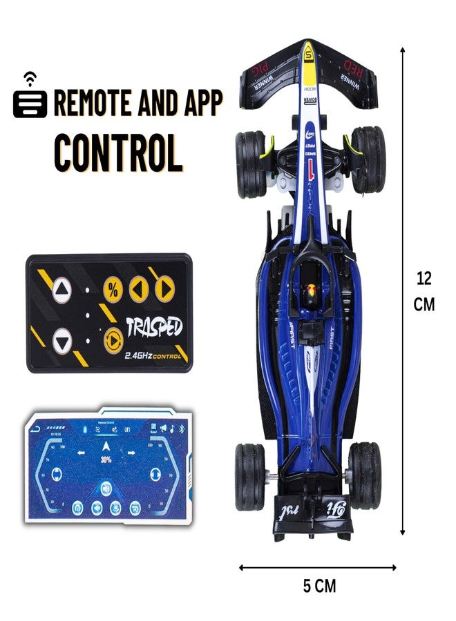 PN AVAN 1:64 Scale Formula RC Racing Car for Kids Age 6+ Years | Mini Rechargeable Remote Control Sports Car with APP Control, LED Lights, 3 Speed Modes & Type-C Charging (Blue & White) - Image 2