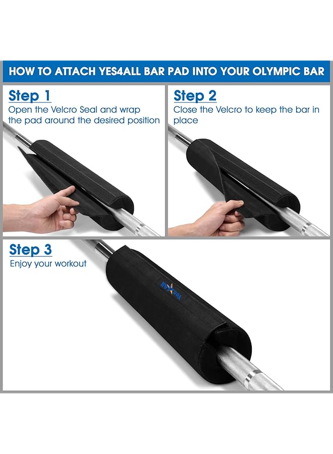 Yes4All Barbell Pad Gym Foam Bar Nylon Cover For Hip Thrust Squat Weightlifting Extra Thick Cushion Olympic Lifting Velcro Straps Padded Shoulder Accessories For Home Gym  - Image 4