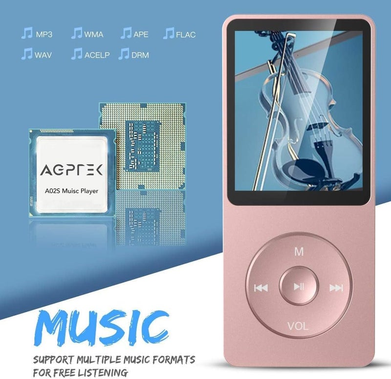 AGPtek A02S 16GB MP3 Player, 70 Hours Playback Lossless Sound Music Player, Supports up to 128GB, Rose Gold - Image 3