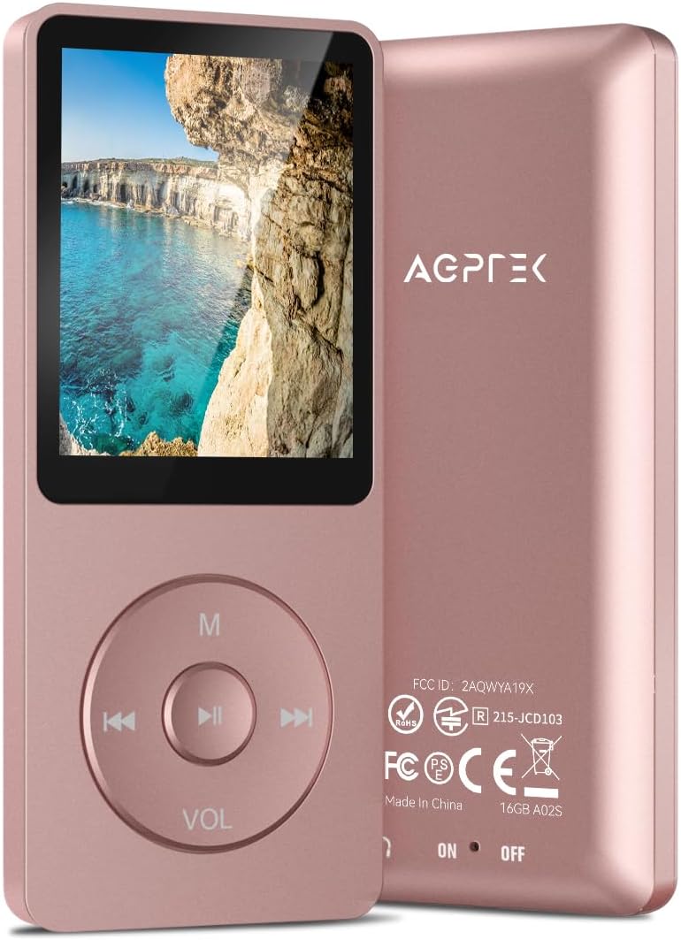 AGPtek A02S 16GB MP3 Player, 70 Hours Playback Lossless Sound Music Player, Supports up to 128GB, Rose Gold - Image 1