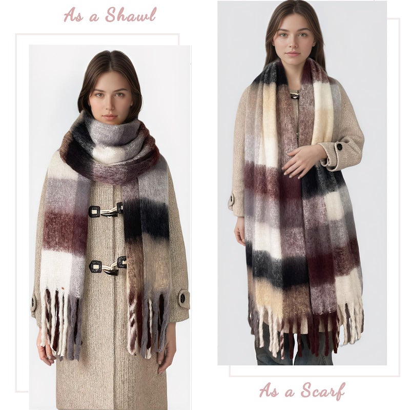 Beurlike Winter Scarf for Women Chunky Warm Thick Tassel Blanket Scarves Plaid Long Shawl for Cold Weatherï¼ˆCoffee 21ï¼‰ - Image 5