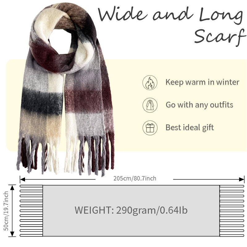 Beurlike Winter Scarf for Women Chunky Warm Thick Tassel Blanket Scarves Plaid Long Shawl for Cold Weatherï¼ˆCoffee 21ï¼‰ - Image 2