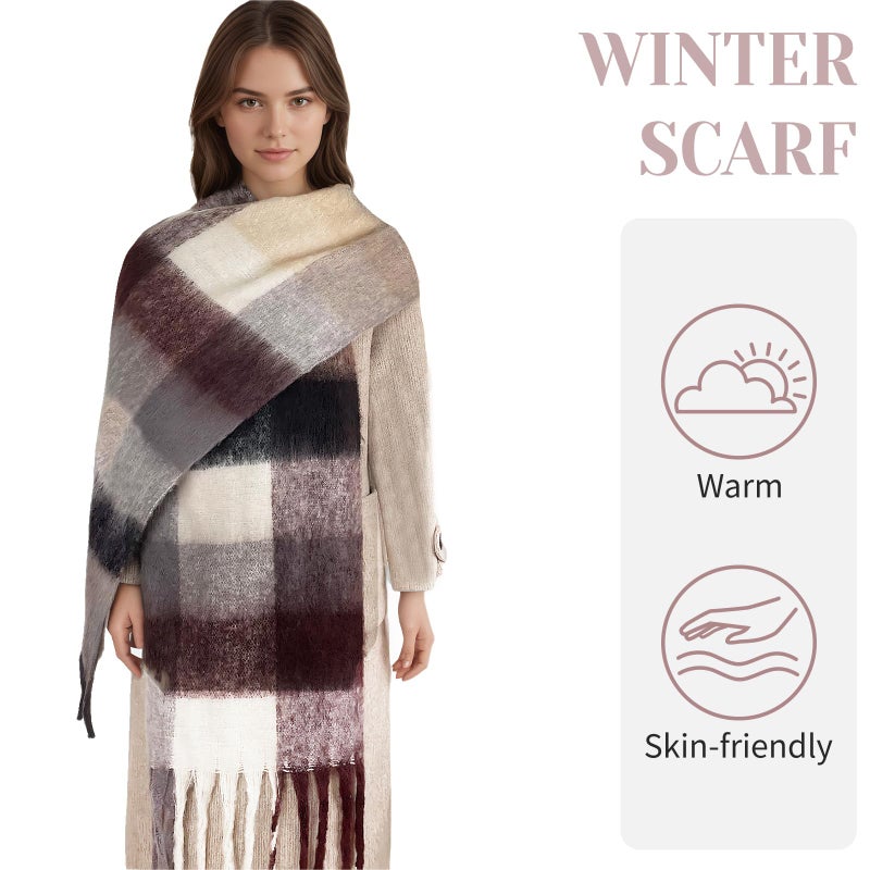 Beurlike Winter Scarf for Women Chunky Warm Thick Tassel Blanket Scarves Plaid Long Shawl for Cold Weatherï¼ˆCoffee 21ï¼‰ - Image 4