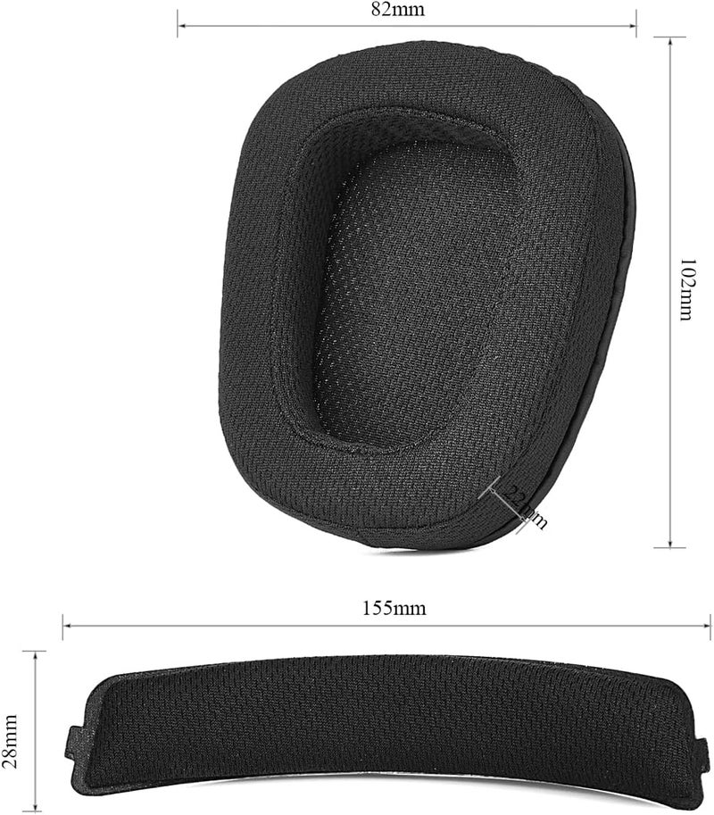 وسادات الأذن G933 G935 - وسادات أذن بديلة وحزام رأس متوافقة مع سماعات Logitech G933 G935 G633 / g 933 g 935 g 633 Artemis (وسادات أذن قماشية + حزام رأس) - Image 3