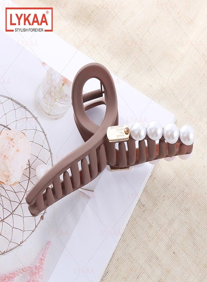 Lykaa Elegant Pearl Design Hair Clutcher - Durable and Comfortable Large Claw Clips For Thick Hair, Wide-open Nonslip Ponytail Holder Hair Accessories For Women Girls-1pc (Brown) - Image 5