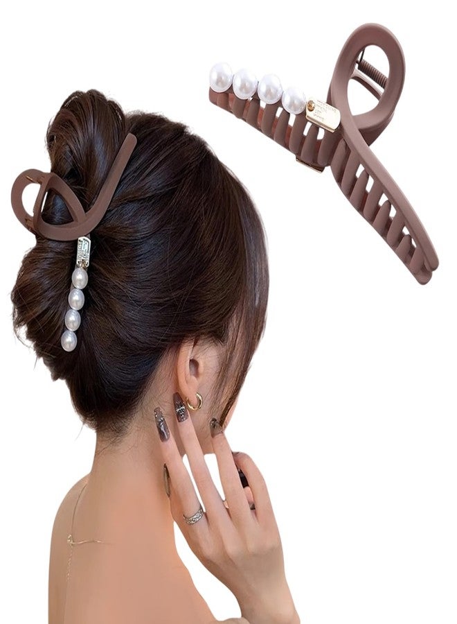 Lykaa Elegant Pearl Design Hair Clutcher - Durable and Comfortable Large Claw Clips For Thick Hair, Wide-open Nonslip Ponytail Holder Hair Accessories For Women Girls-1pc (Brown) - Image 1