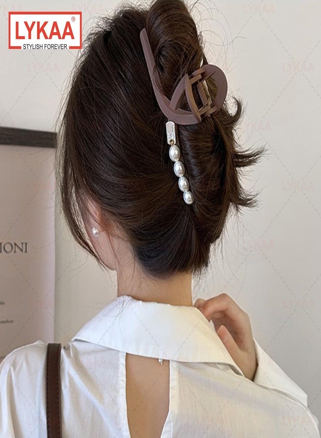 Lykaa Elegant Pearl Design Hair Clutcher - Durable and Comfortable Large Claw Clips For Thick Hair, Wide-open Nonslip Ponytail Holder Hair Accessories For Women Girls-1pc (Brown) - Image 4