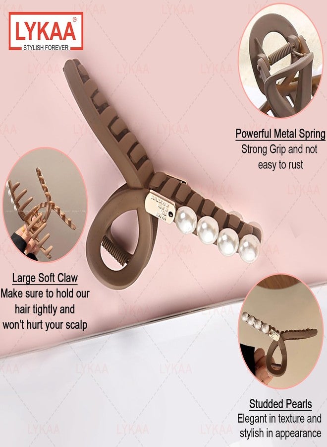Lykaa Elegant Pearl Design Hair Clutcher - Durable and Comfortable Large Claw Clips For Thick Hair, Wide-open Nonslip Ponytail Holder Hair Accessories For Women Girls-1pc (Brown) - Image 3