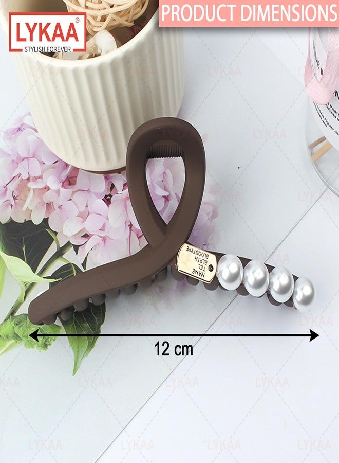 Lykaa Elegant Pearl Design Hair Clutcher - Durable and Comfortable Large Claw Clips For Thick Hair, Wide-open Nonslip Ponytail Holder Hair Accessories For Women Girls-1pc (Brown) - Image 2
