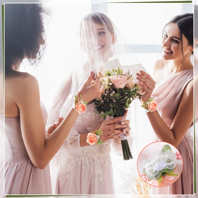 Sherr Wedding Rose Wrist Corsage Wristlet Band for Bridal Bridesmaid Women Flowers Bracelets Decor Wedding Artificial Flowers for Party Prom Homecoming(Pink,24 Pcs) - Image 4