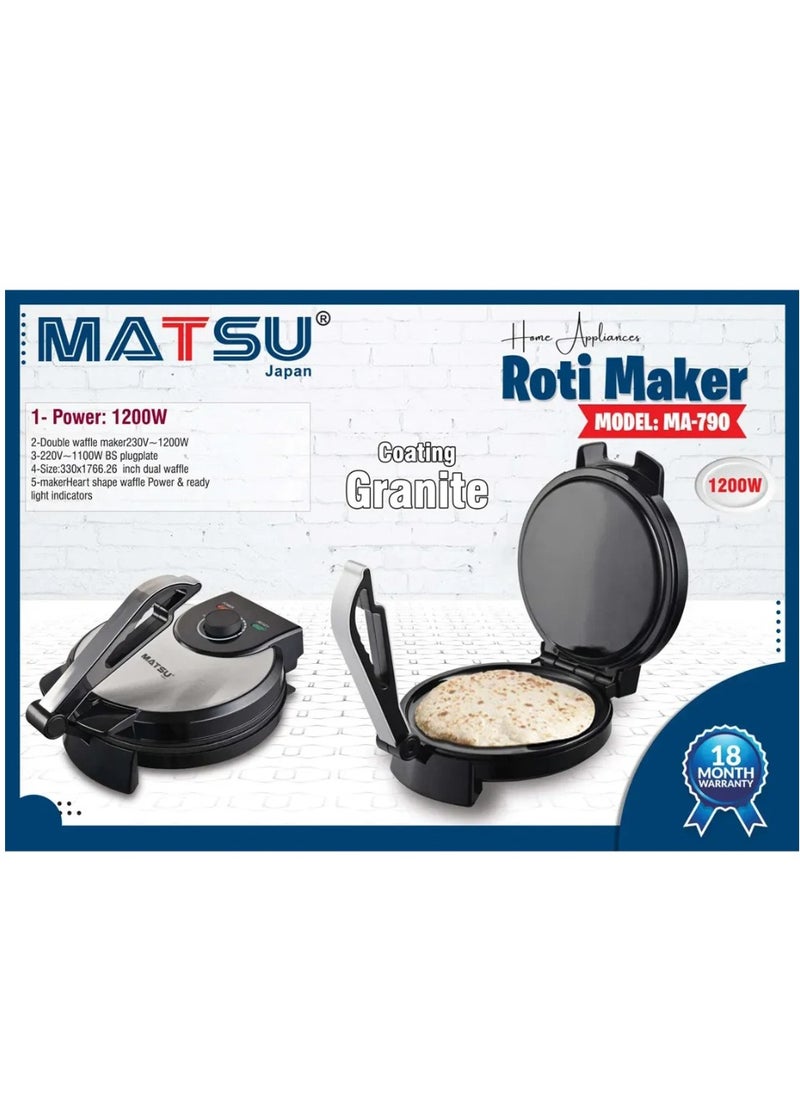 Generic - MATSU 10-Inch Electric Roti Maker – 1200W Non-Stick Chapati Press with Durable Stainless Steel Body, Adjustable Temperature Control for Perfect Flatbreads, Dual Indicator Lights, Safety Lock, Easy Cleaning, Compact Design – 220-240V Home Kitchen Appliance - Image 1