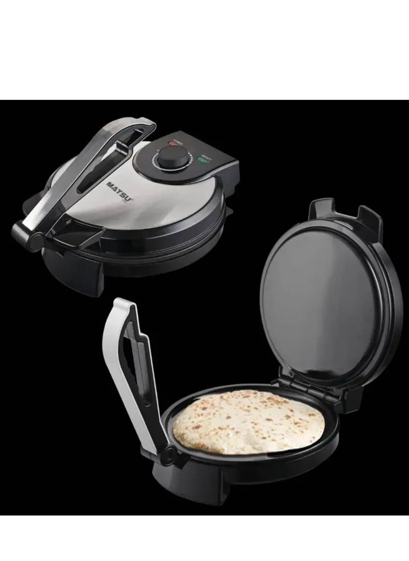Generic - MATSU 10-Inch Electric Roti Maker – 1200W Non-Stick Chapati Press with Durable Stainless Steel Body, Adjustable Temperature Control for Perfect Flatbreads, Dual Indicator Lights, Safety Lock, Easy Cleaning, Compact Design – 220-240V Home Kitchen Appliance - Image 1