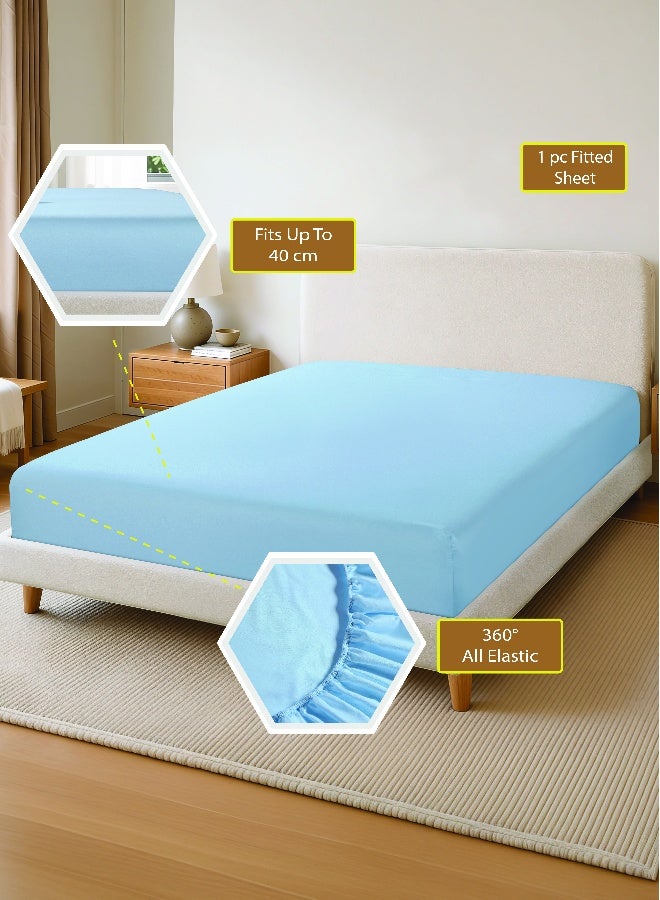 Noon East King Size Fitted Sheet | Soft 400TC Sateen Cotton Material | Sky Blue Color | 1 Fitted Sheet 180 X 200 Cm With 40 Cm Deep Pocket| Suitable For King Size Mattress - Image 2