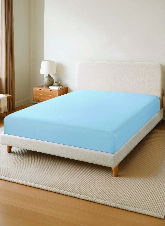 Noon East King Size Fitted Sheet | Soft 400TC Sateen Cotton Material | Sky Blue Color | 1 Fitted Sheet 180 X 200 Cm With 40 Cm Deep Pocket| Suitable For King Size Mattress - Image 1