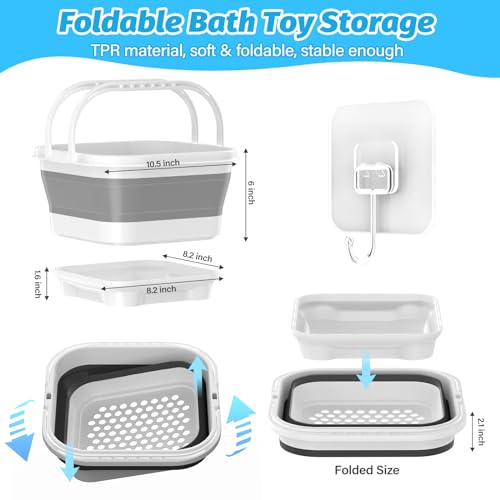 Anivia Foldable-Bath-Toy-Storage-Organizer, Bath Toy Holder with Base, Quick-Drain-Drying Bathtub Toy Storage/Basket, Stand Up Bathroom Shower Toys Holder for Kids - Gray - Image 3