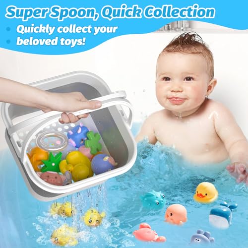 Anivia Foldable-Bath-Toy-Storage-Organizer, Bath Toy Holder with Base, Quick-Drain-Drying Bathtub Toy Storage/Basket, Stand Up Bathroom Shower Toys Holder for Kids - Gray - Image 4